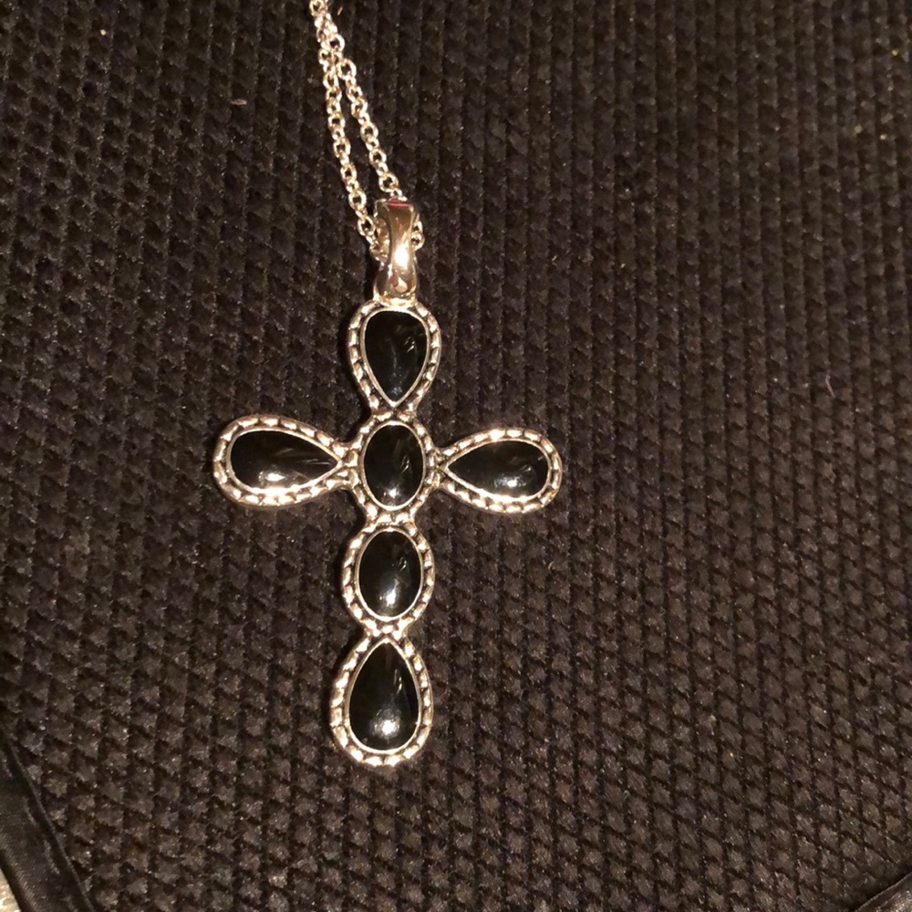 Black onyx and turquoise cross reversible